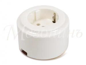 Розетка ретро фарфоровая, двухполюсная, с заземляющим контактом, коллекция "CILINDRO" , цвет - белый GE90301-01