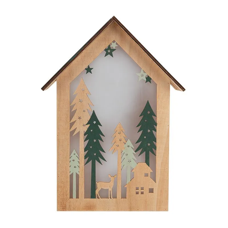 Деревянная фигурка с подсветкой Домик в лесу 19х6х26 см - Фото 5