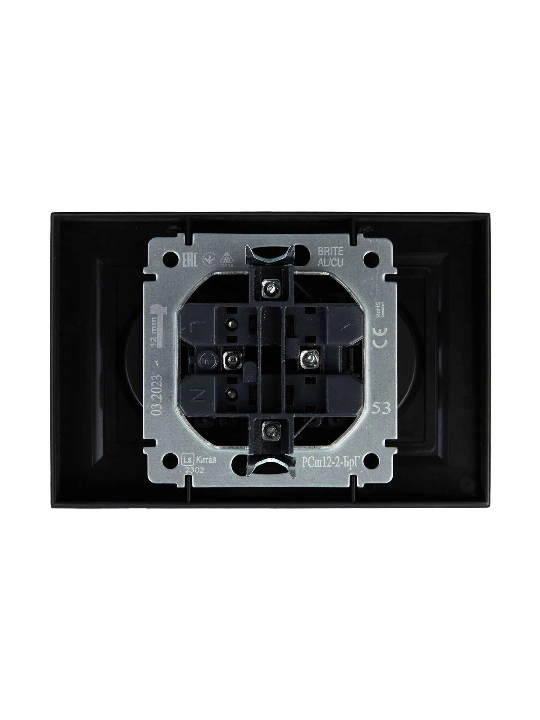 BRITE Розетка 2-местная без заземления с защитными шторками 10А в сборе РСш12-2-БрГ графит IEK - Фото 4