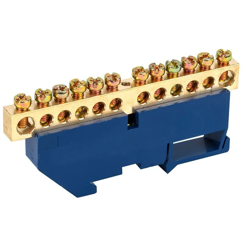 Шина «N» нулевая с синим изолятором на DIN-рейку 8x12мм стойка бол. 12 групп REXANT 11-2349