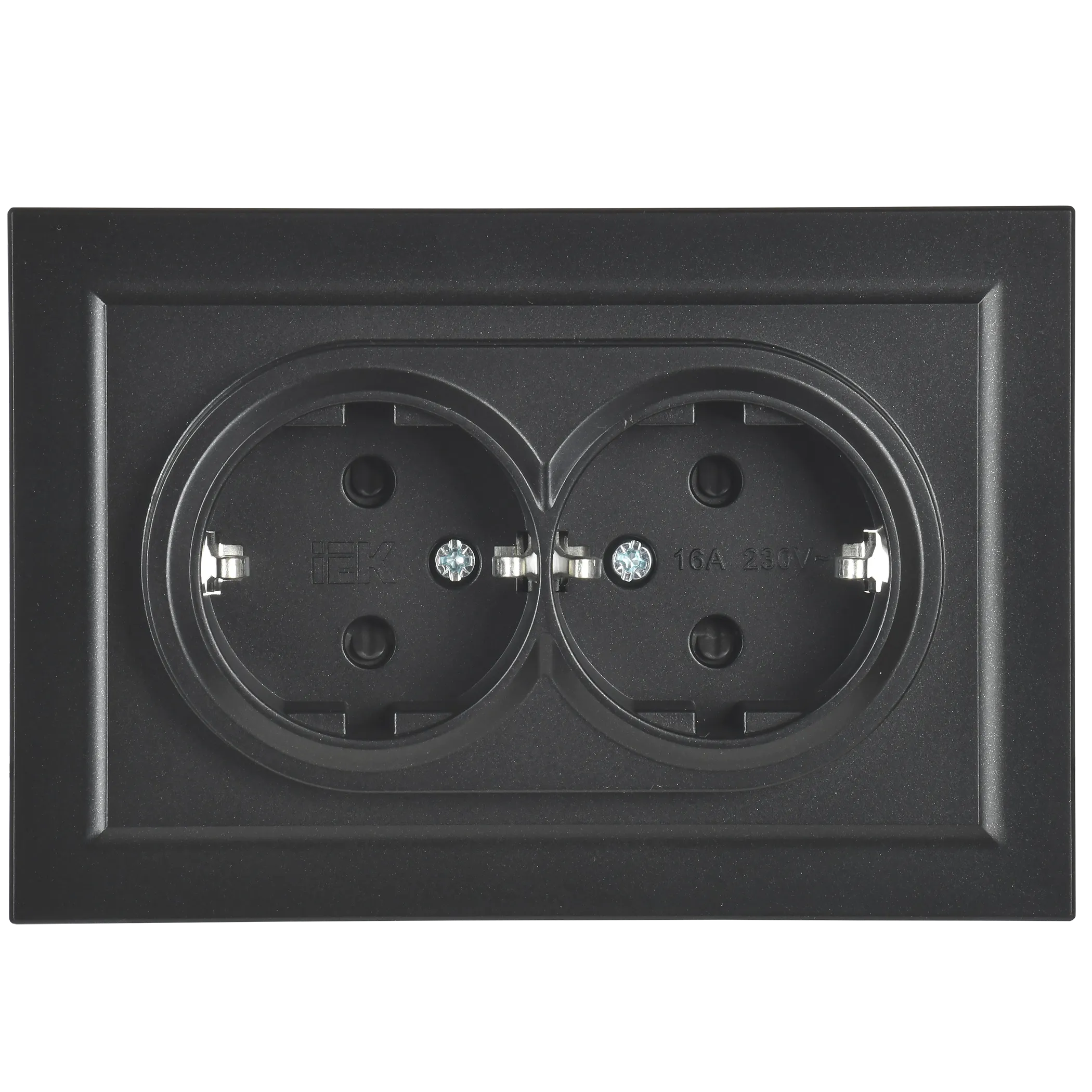 BRITE Розетка 2-местная с заземлением с защитными шторками 16А в сборе РСш12-3-БрЧ черный IEK - Фото 3
