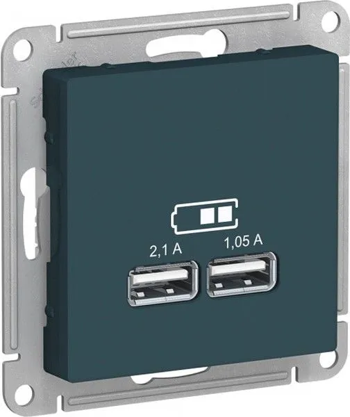 Розетка USB AtlasDesign тип A+A 5В 1х2.1А 2х1.05А механизм изумруд SE ATN000833