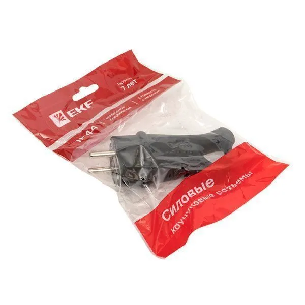 Вилка угловая каучуковая с кольцом 230В 2P+PE 16A IP44 EKF Марс