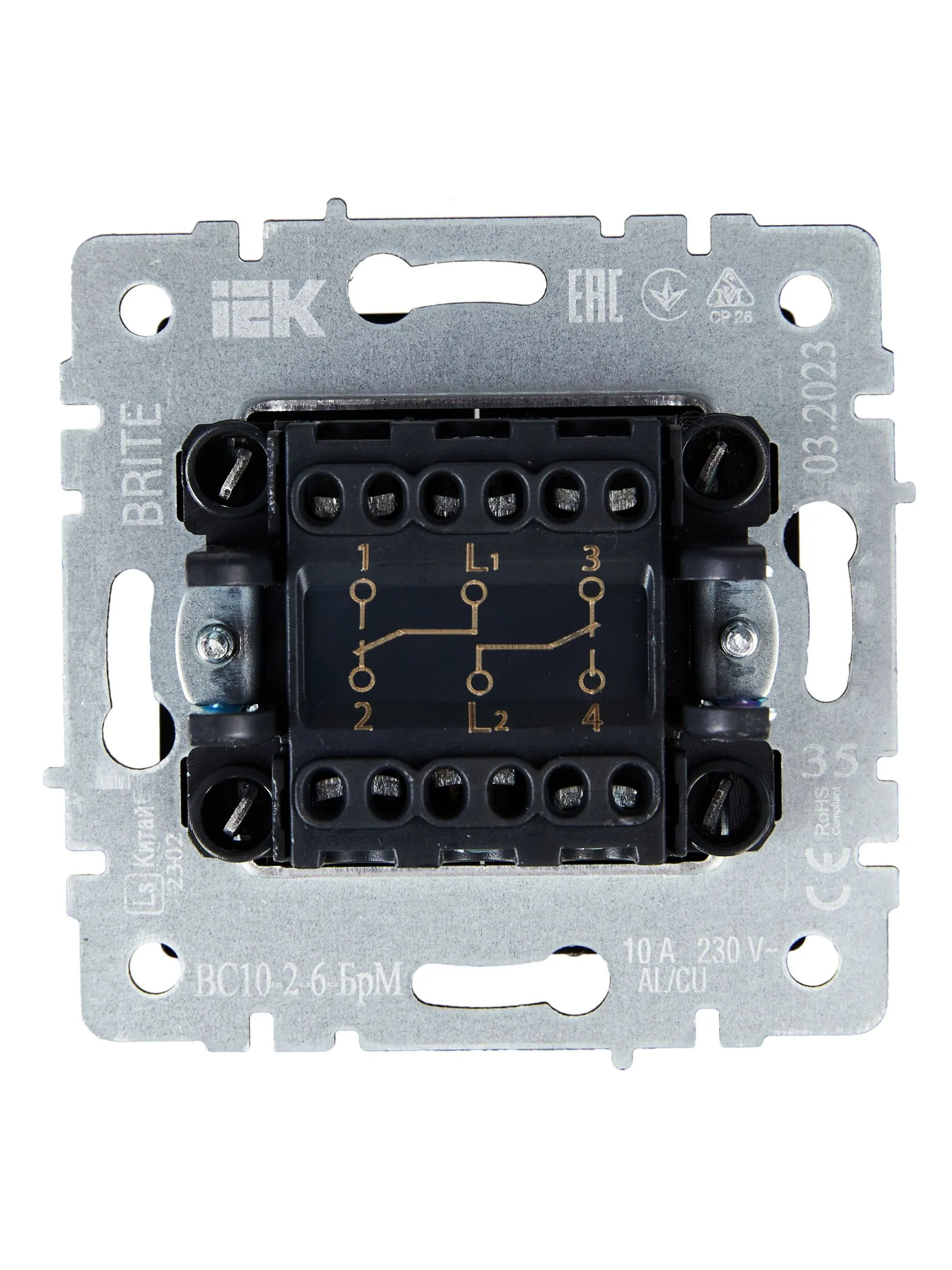 BRITE Выключатель 2-клавишный проходной 10А ВС10-2-6-БрМ маренго IEK - Фото 3