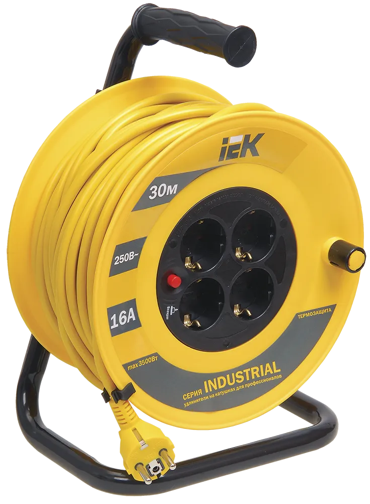 Катушка УК30 4 места с заземлением с термозащитой 3х1,5мм2 "Industrial" 30м IEK
