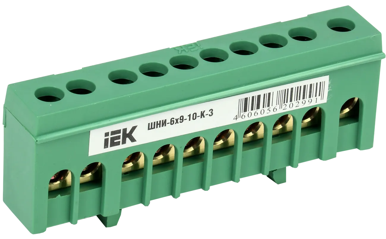 Шина PE "земля" в корпусном изоляторе на DIN-рейку ШНИ-6х9-10-К-З IEK