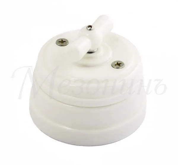 Выключатель ретро фарфоровый поворотный на четыре положения (2-х клавишный, в компл с подъемн кор