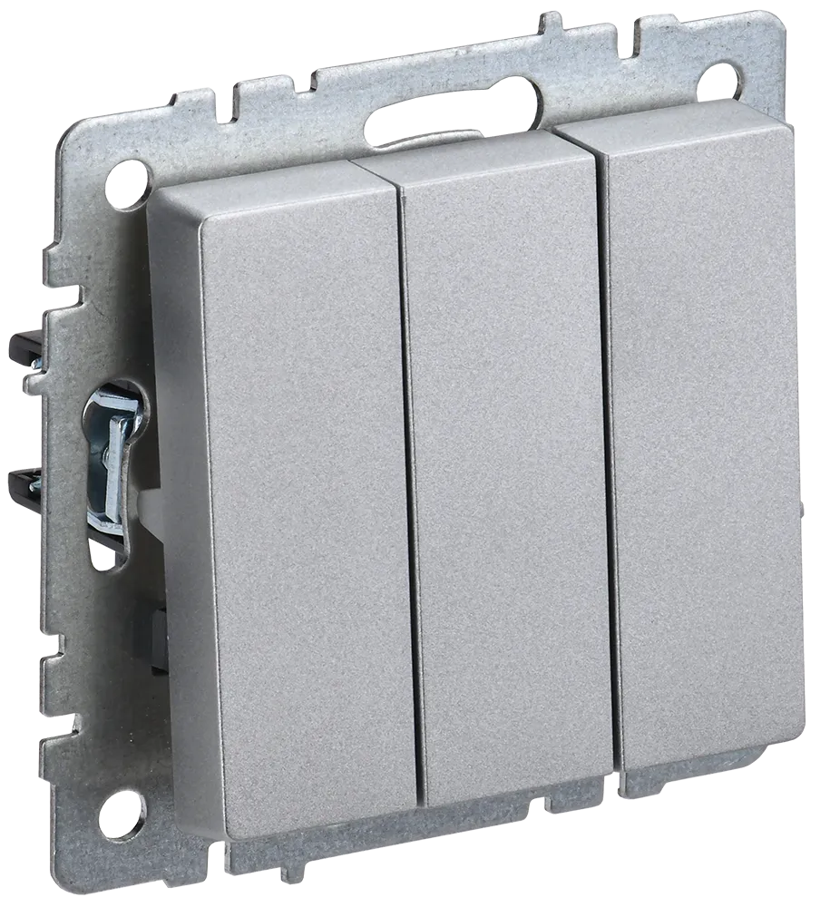 BRITE Выключатель 3-клавишный 10А ВС10-3-0-БрА алюминий IEK