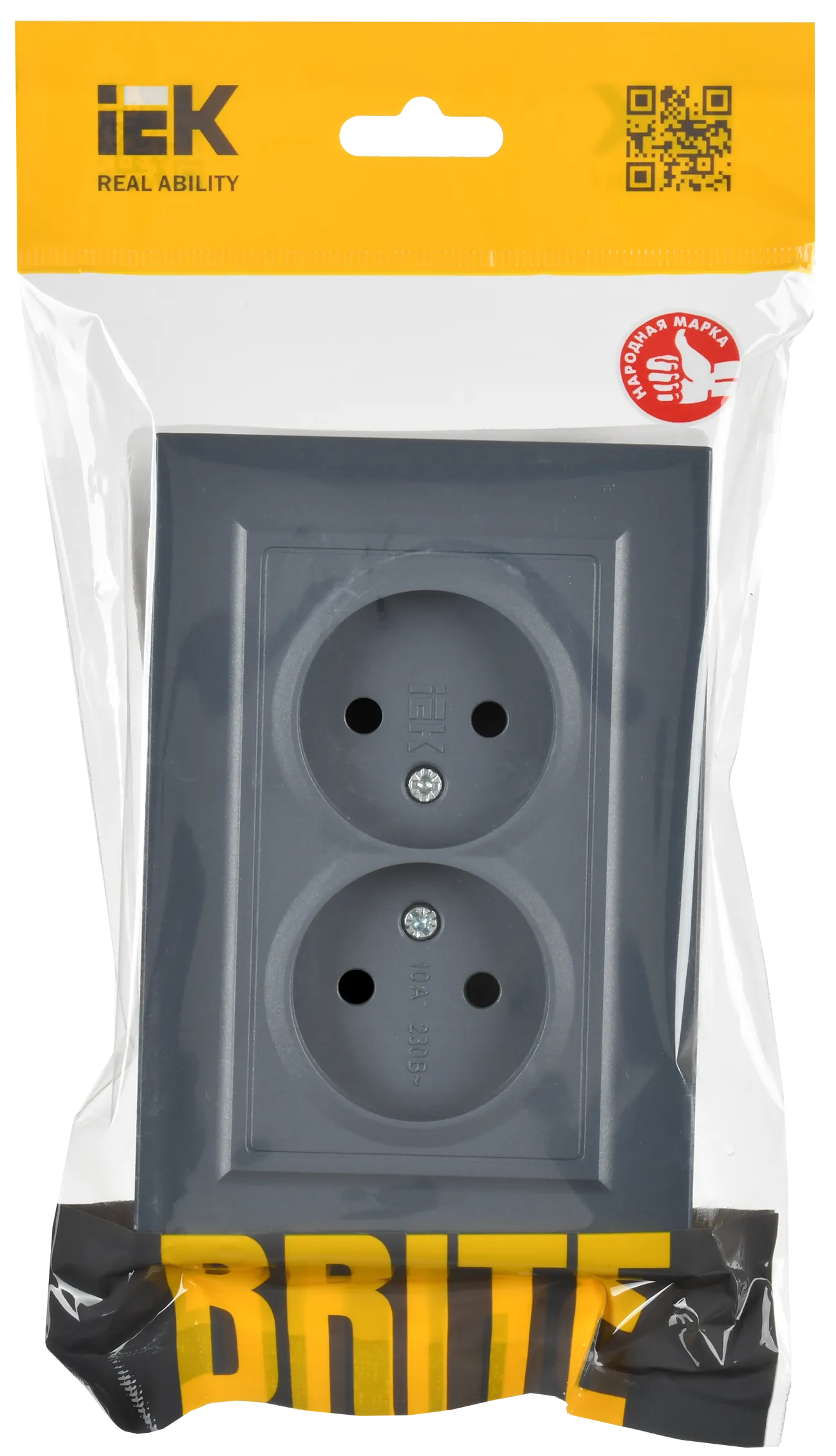 BRITE Розетка 2-местная без заземления без защитных шторок 10А в сборе РС12-2-БрМ маренго IEK - Фото 2