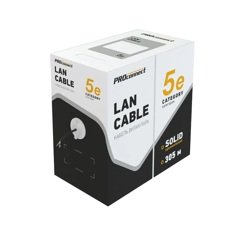 Кабель витая пара F/UTP, CAT 5e, PE, 4PR, 24AWG, OUTDOOR, SOLID, черный, с тросом, 305м PROconnect - Фото 2