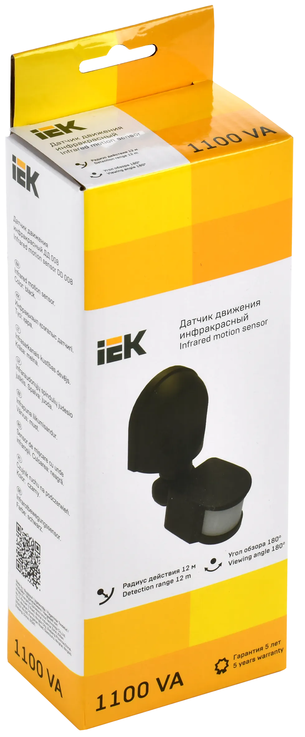 Датчик движения ДД-008 1100Вт 180град 12м IP44 черный IEK - Фото 2