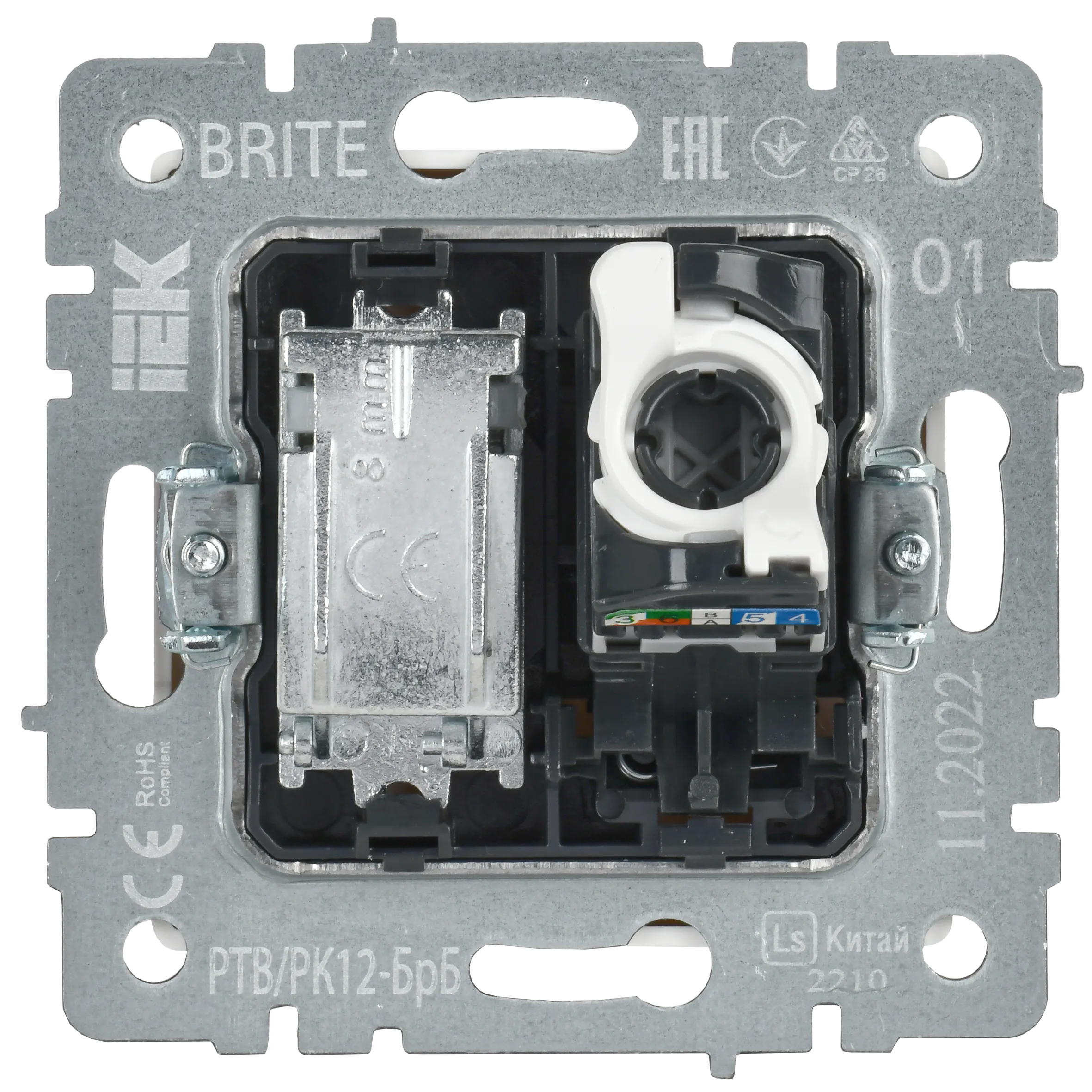 BRITE Розетка двойная TV+RJ45 кат.5E РТВ/РК12-БрБ белый IEK - Фото 6