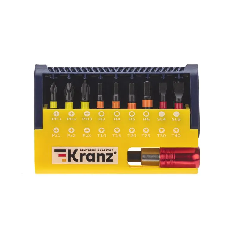 Набор бит с магнитным держателем, пластиковый кейс,  19 шт KRANZ - Фото 2