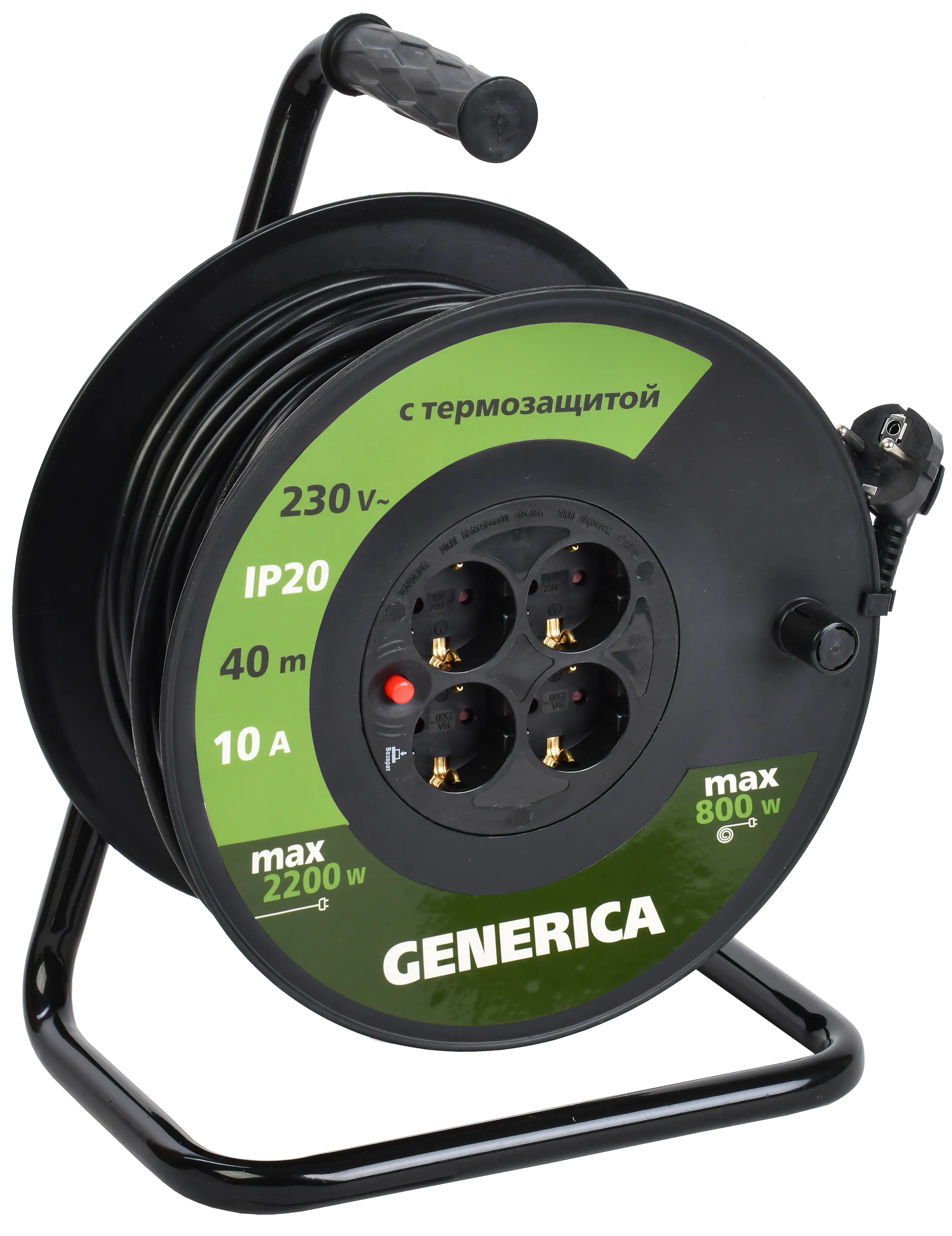 Катушка УК40 с термозащитой 4 места 2P+PE/40м 3х1,0мм2 GENERICA - Фото 2