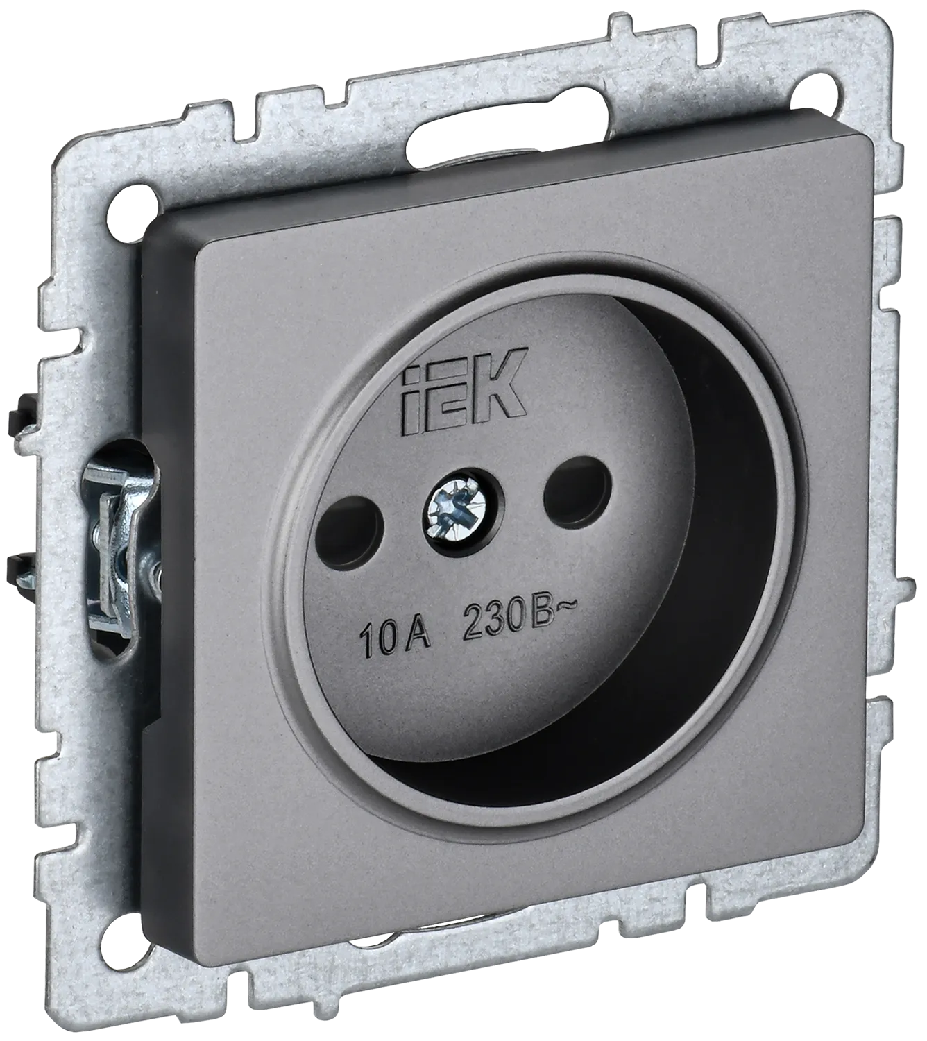 BRITE Розетка 1-местная без заземления с защитными шторками 10А РСш10-2-БрС сталь IEK