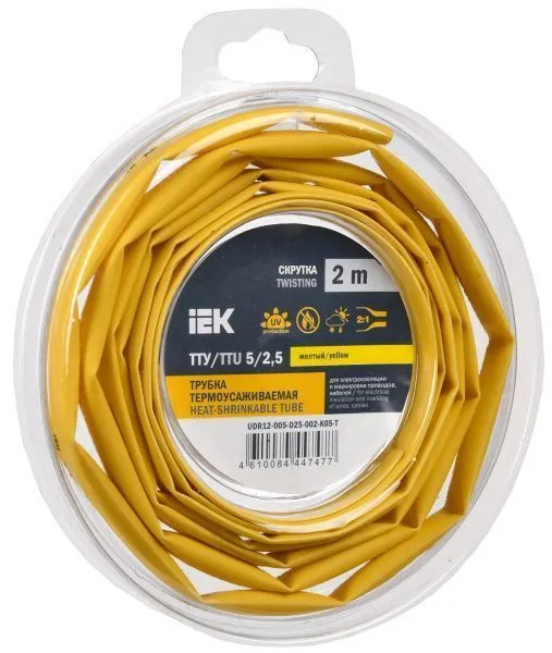 Трубка термоусадочная ТТУ нг-LS 5/2,5 желтая (2м/упак) IEK UDR12-005-D25-002-K05-T