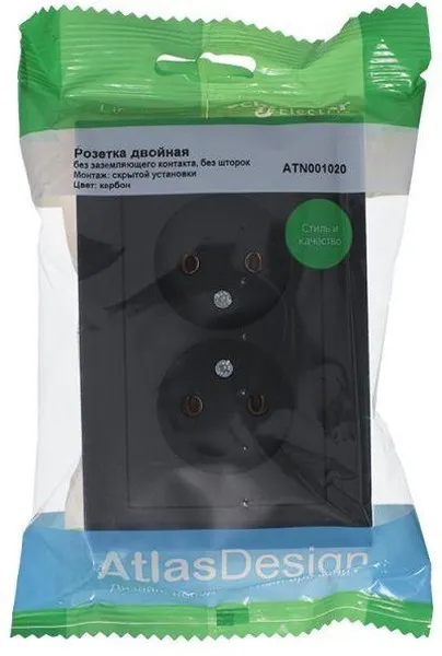Розетка 2-м СП AtlasDesign 16А IP20 без заземл. в сборе карбон SE ATN001020 - Фото 2