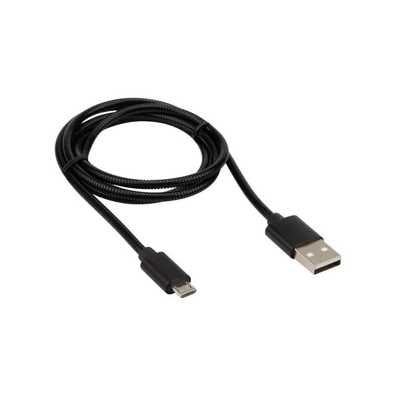 Кабель USB-A – micro USB, 2А, 1м, в черной металлической оплетке REXANT 18-4241
