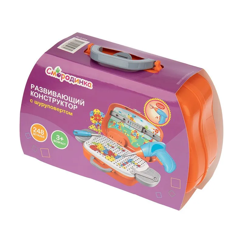 Развивающий детский конструктор с шуруповертом и мозаикой Смородинка 248 деталей Смородинка - Фото 2