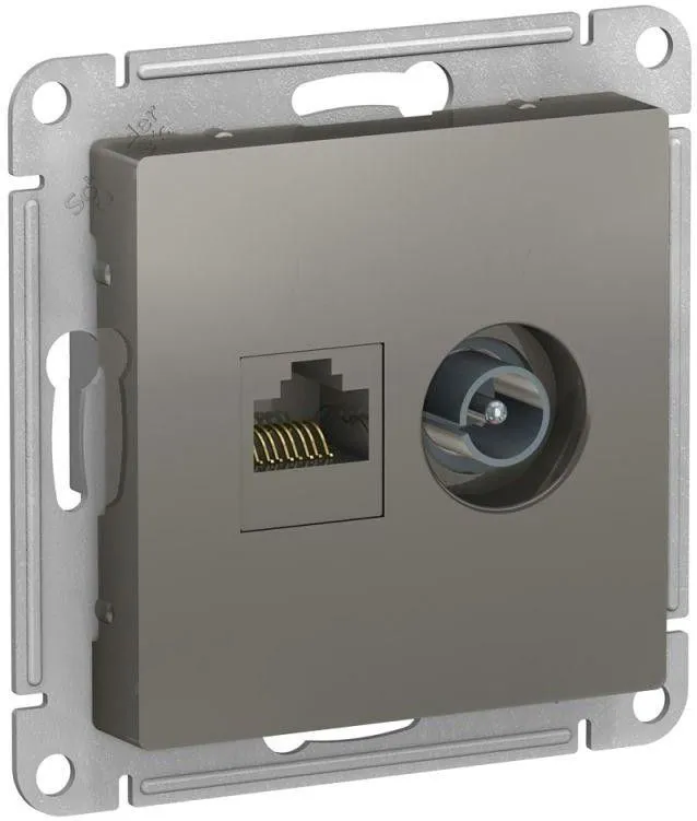 Розетка компьютерная + телевизионная 2-м AtlasDesign RJ45 кат.5E + TV механизм сталь SE ATN000989
