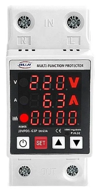 Однофазное реле напряжения и тока с дисплеем 63А (с мультиметром)