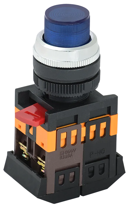 Кнопка ABLFP-22 синий d=22мм неон/240В 1з+1р IEK