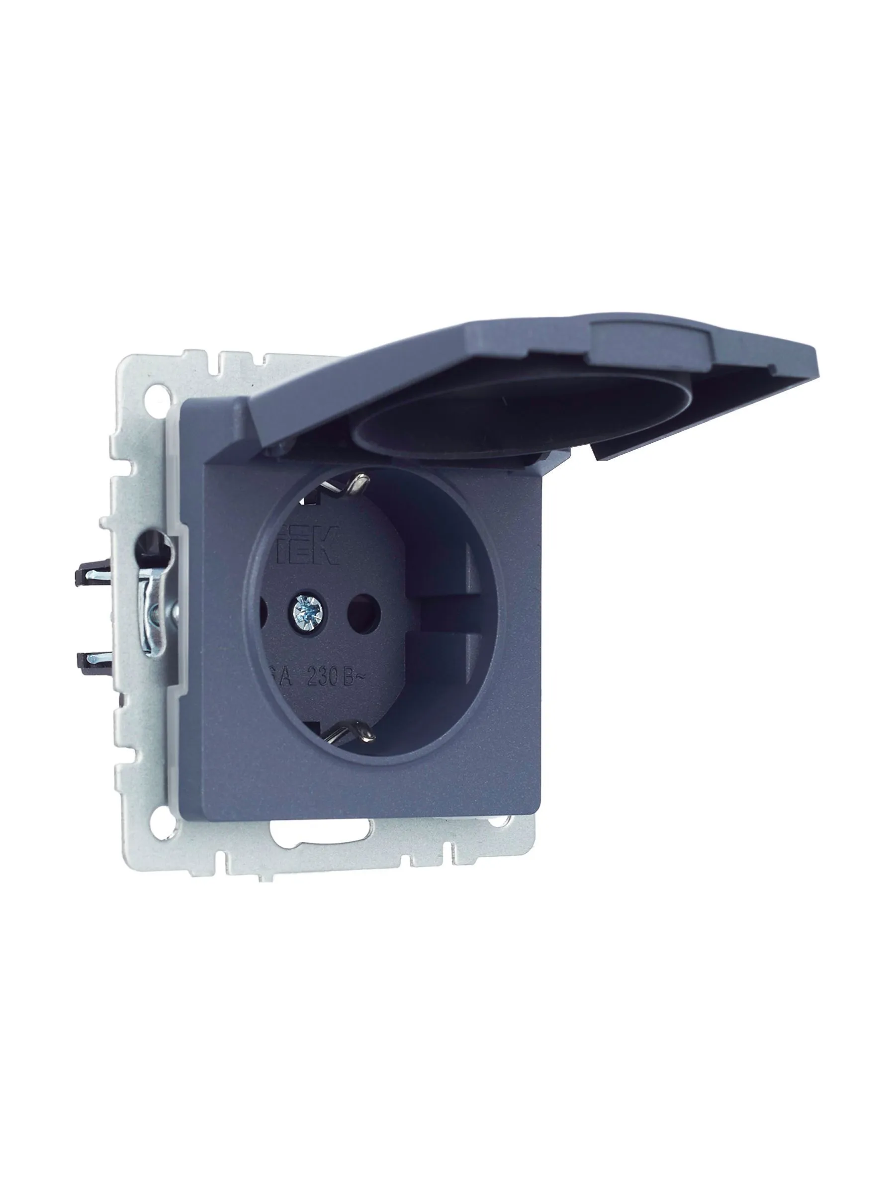 BRITE Розетка 1-местная с заземлением с защитными шторками и крышкой 16А IP44 РСбш10-3-44-БрМ маренго IEK - Фото 2