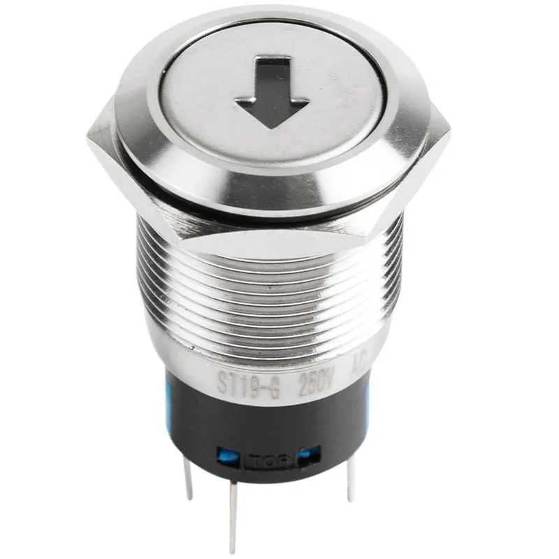 Кнопка  антивандальная Ø19 12В Б/Фикс (5с) (ON)-OFF/(OFF)-ON плоская подсв/зеленая СТРЕЛКА  REXANT 36-3454