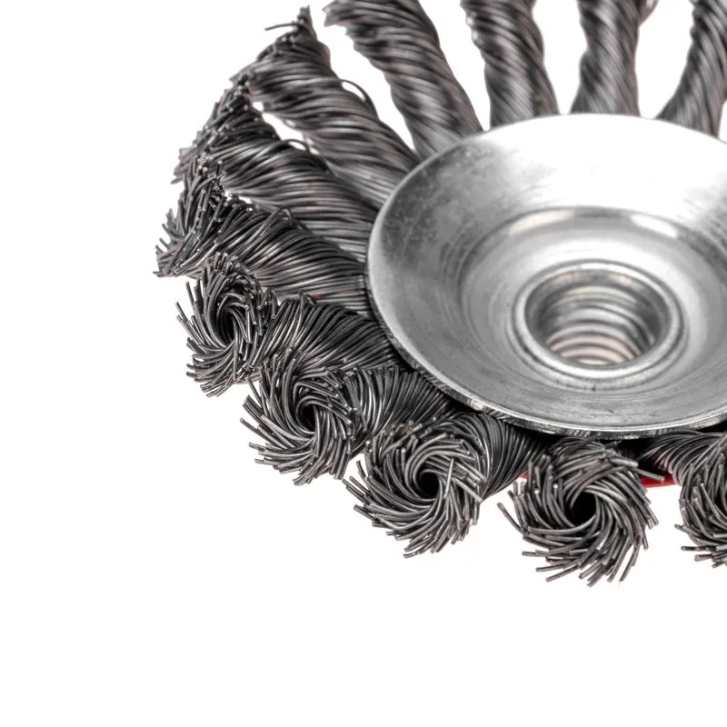 Щетка коническая для УШМ, крученая стальная проволока, 100мм, М14 KRANZ - Фото 3