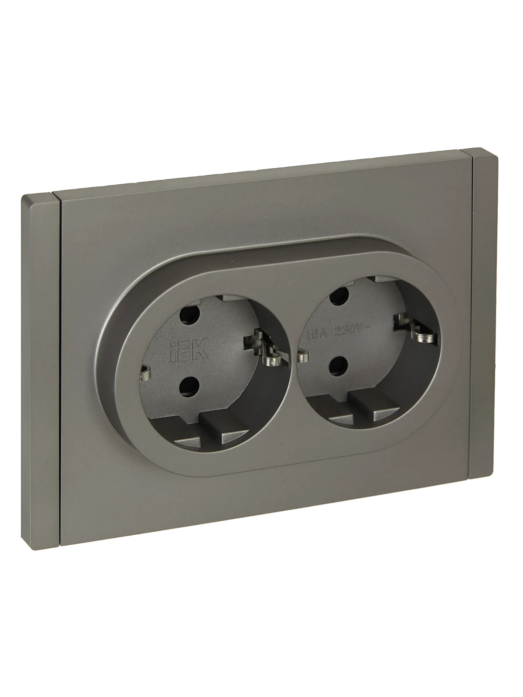 FORTE&PIANO Розетка 2-местная с заземлением с защитными шторками безвинтовое крепление 16А FP523 сталь IEK FP-R24-16-1-K46
