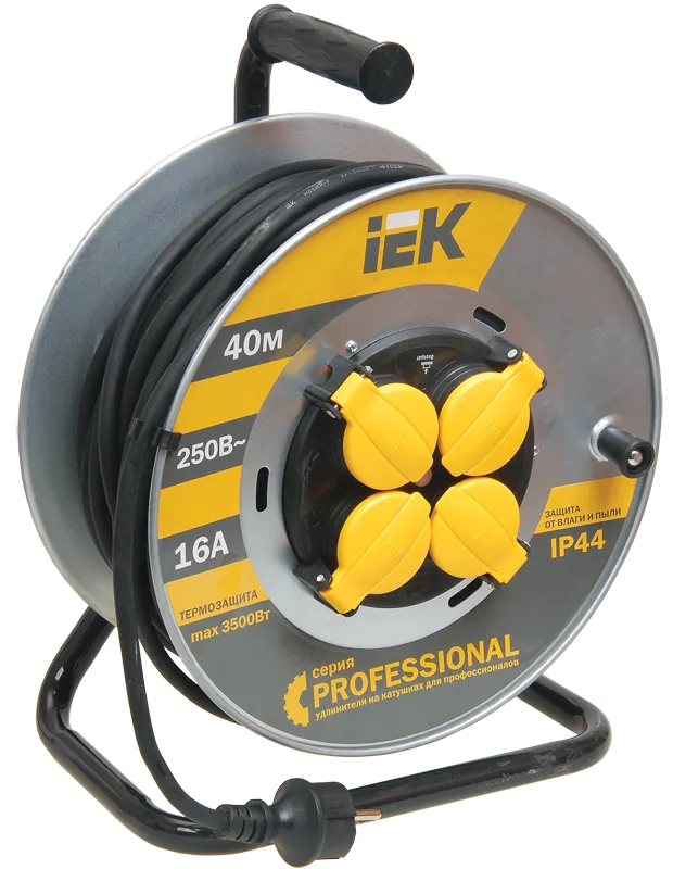 Катушка УК40 4 места IP44 с заземлением с термозащитой КГ 3х2,5мм2 на металлическом барабане "Professional" 40м IEK