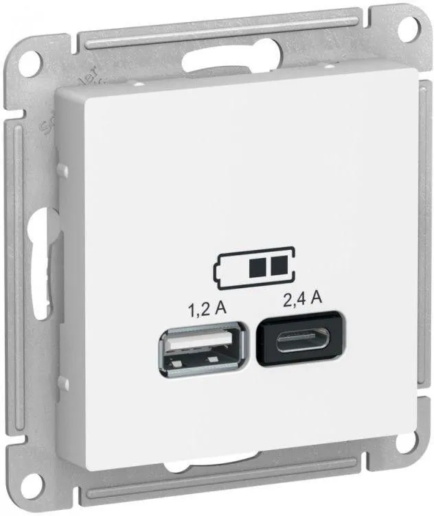 Розетка USB AtlasDesign тип A+C 5В/2.4А 2х5В/1.2А механизм бел. SE ATN000139