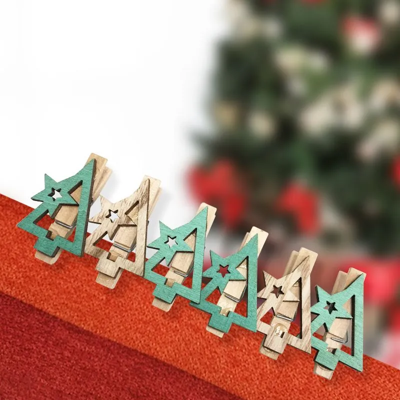 Деревянные прищепки Новогодняя ель 14,5x4,5x1,6 cм, 6 шт, NEON-NIGHT - Фото 3