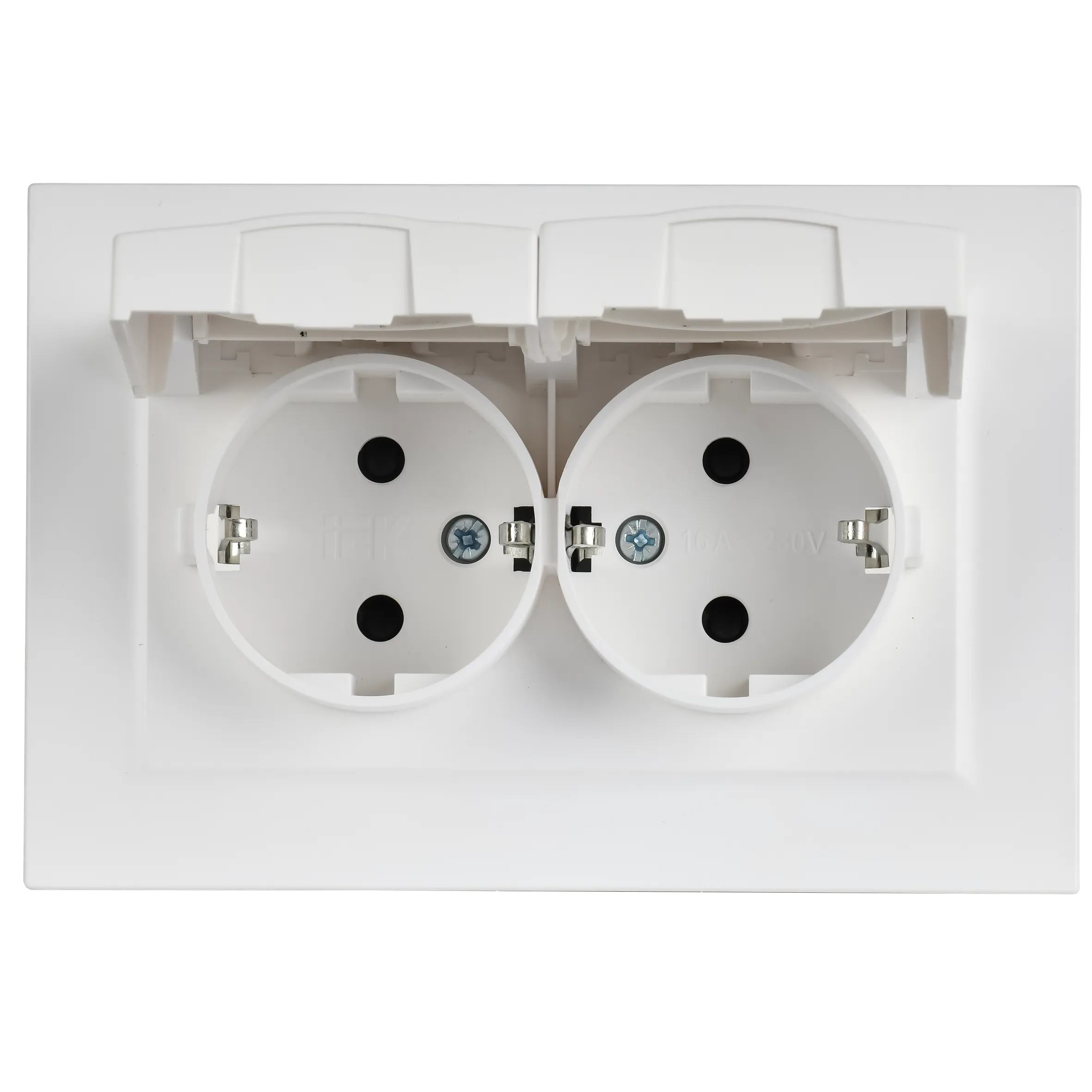 BRITE Розетка 2-местная с заземлением с защитными шторками и крышкой 16А в сборе IP44 РСбш12-3-44-БрАБ арктический белый IEK - Фото 3