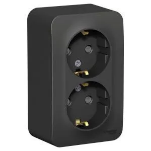 Розетка 2-м ОП Blanca 16А IP20 250В с заземл. защ. шторки антрацит SE BLNRA011206 1210621