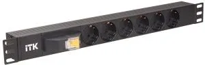 ITK PDU 6 розеток DIN49440 (нем. станд.), с автоматом на 10А, 1U, без шнура, вх. IEC320 C14, алюминиевый профиль, черный PH21-6D3