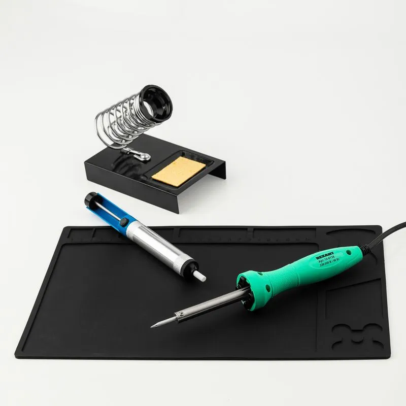 Набор К20 для пайки продвинутый (паяльник с подсветкой, подставка, экстрактор, коврик) REXANT - Фото 2