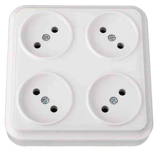 Розетка штепсельная четырехместная для открытой установки квадратная РА16-0191
