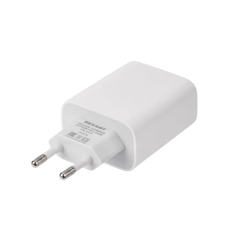 Сетевое зарядное устройство для iPhone/iPad REXANT 2 x USB, 5V, 2.4 A, белое - Фото 3