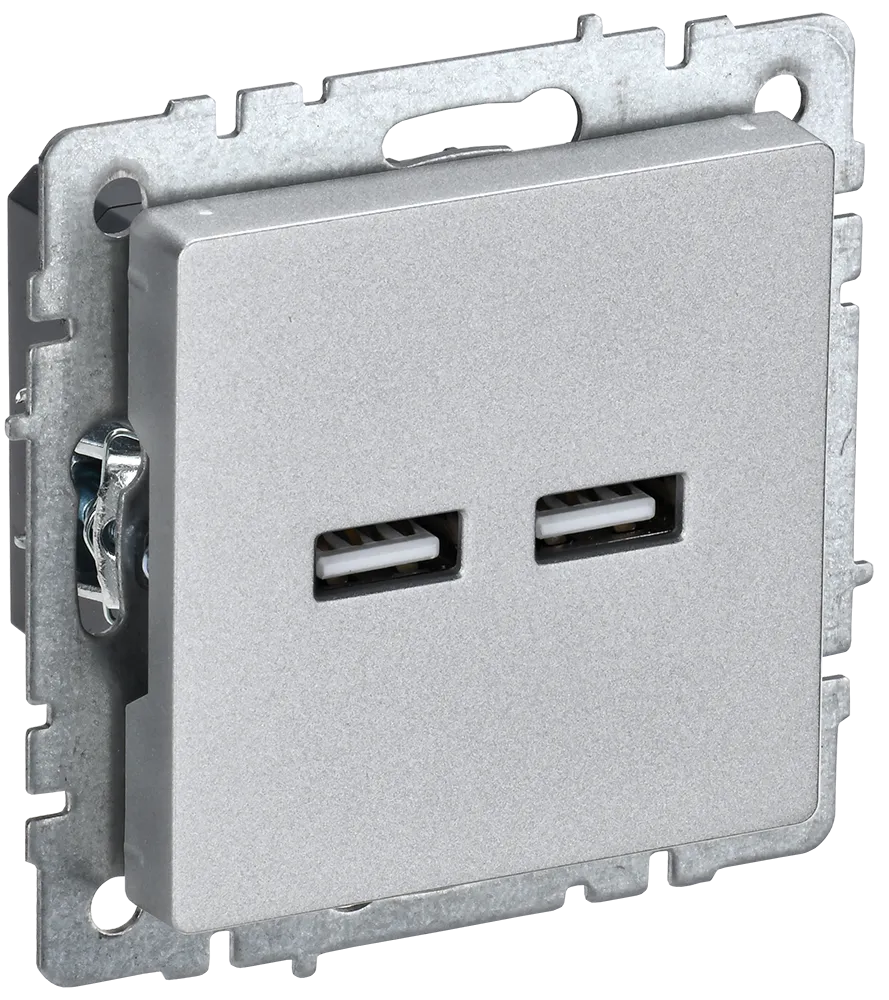 BRITE Розетка USB A+A 5В 3,1А РЮ10-1-БрА алюминий IEK BR-U21-D31-K47