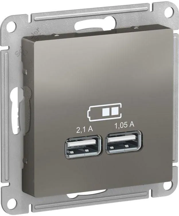 Розетка USB AtlasDesign тип A+A 5В 1х2.1А 2х1.05А механизм сталь SE ATN000933