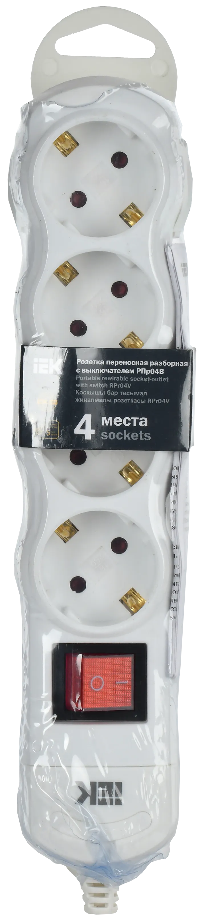 Розетка переносная разборная с выключателем РПр04В 4 места IEK - Фото 2