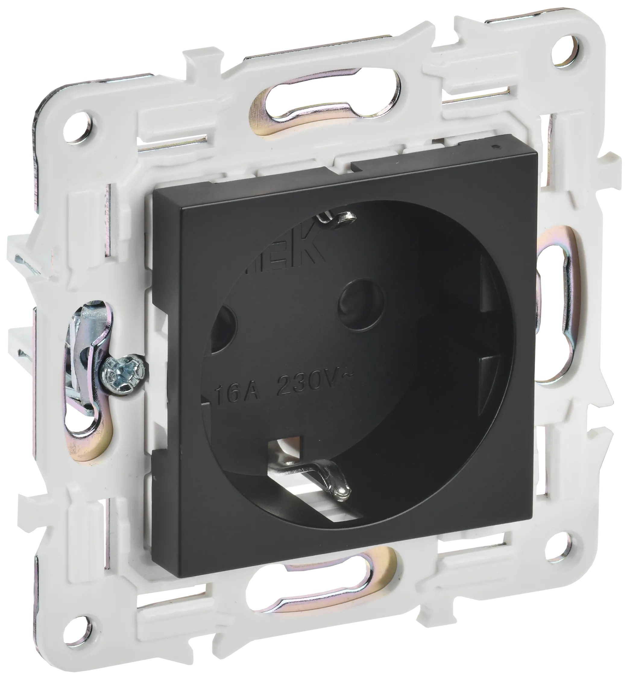 SKANDY Розетка с заземлением с защитными шторками 16А безвинтовое крепление SK-R06Bl черный IEK SK-R14-16-1-K02