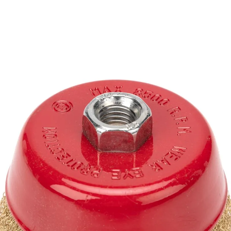 Щетка чашечная для УШМ, витая латунированная проволока, 100мм, М14 KRANZ - Фото 2