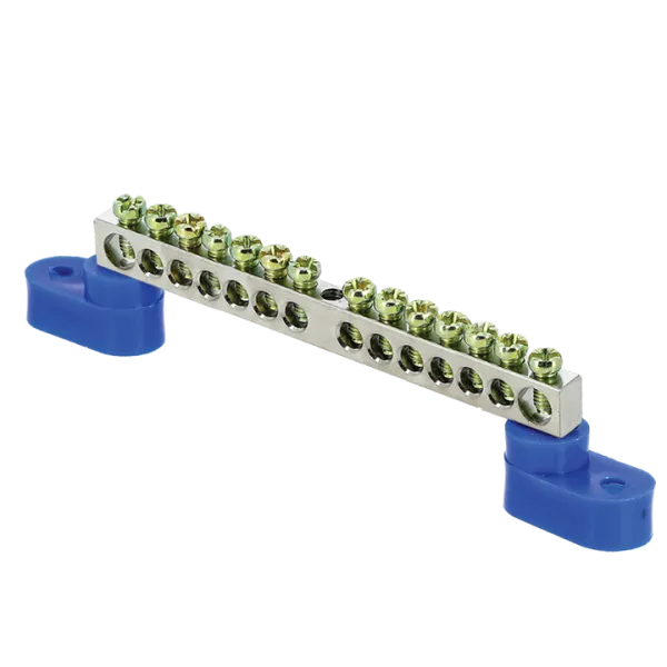 Шина "0" N (6x9мм) 14 отв. цинк 2 синих угловых изолятора EKF