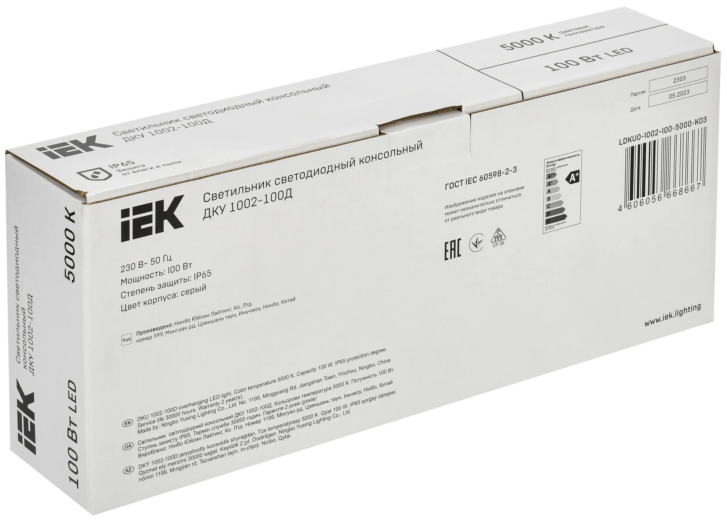 Светильник светодиодный консольный ДКУ 1002-100Д 5000К IP65 серый IEK - Фото 2