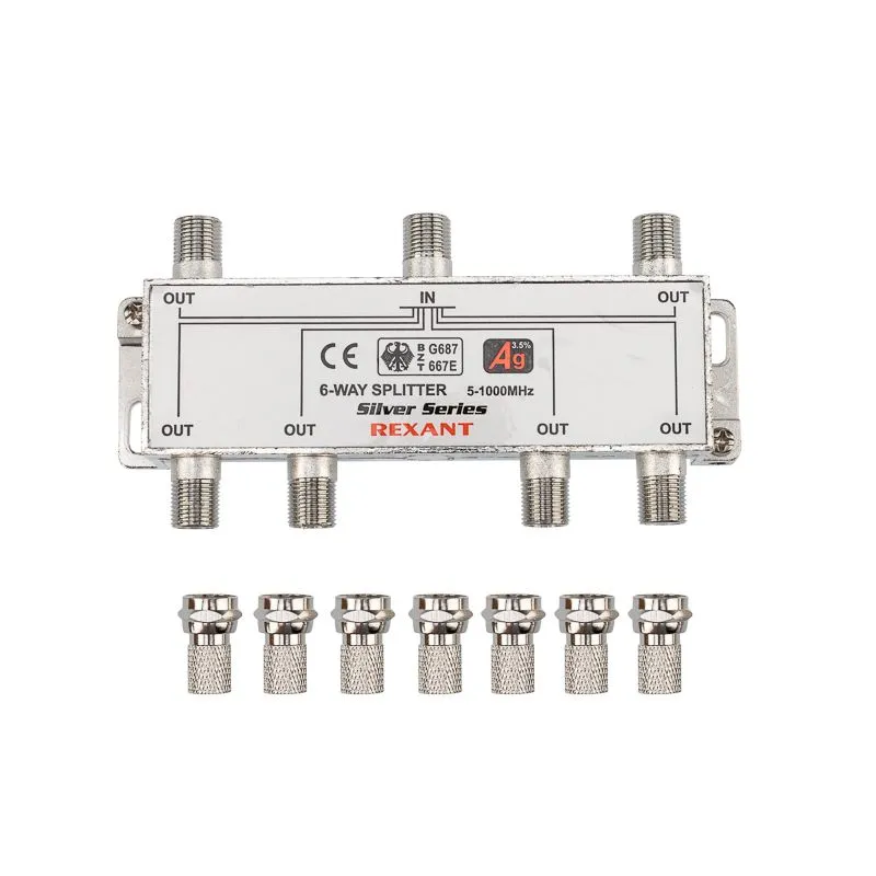 Делитель ТВх6 под F-разъем, 5-1000МГц, Silver (7 F-разъемов в комплекте) REXANT - Фото 4