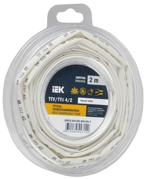 Трубка термоусадочная ТТУ нг-LS 4/2 белая (2м/упак) IEK UDR12-004-002-002-K01-T