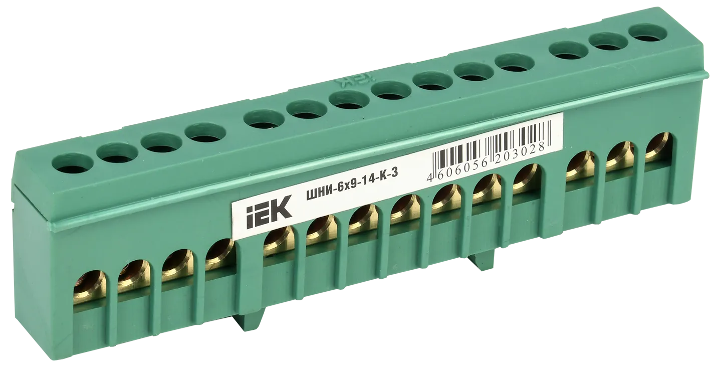 Шина PE "земля" в корпусном изоляторе на DIN-рейку ШНИ-6х9-14-К-З IEK