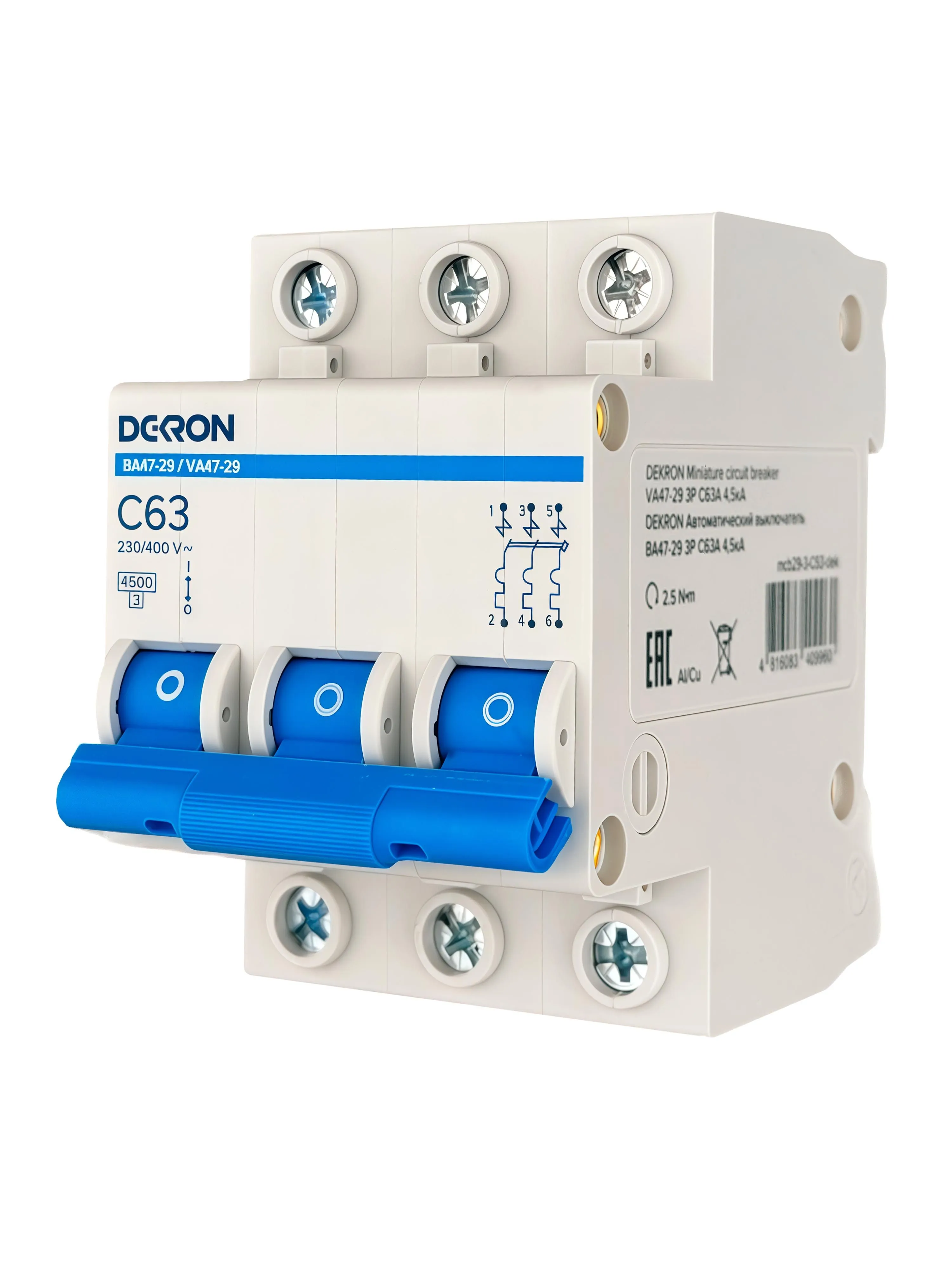 Автоматический выключатель ВА47-29 3P С63A 4,5кА - Фото 2